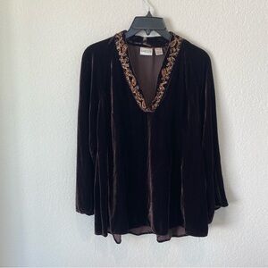 Chico’s Velvet Beaded Silk Blend Blouse Size M